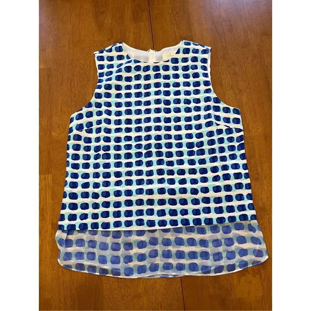 Kate Spade New York Layered Island Stamp Tank Blue Polka Dot Pattern Size Small